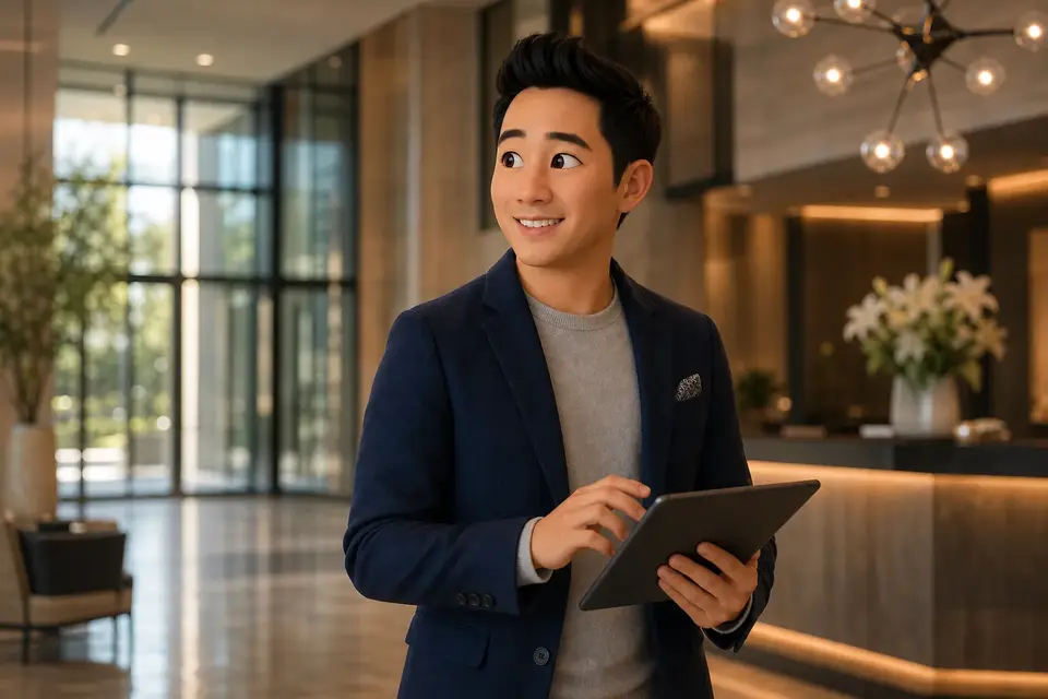 经纪 David 在公寓大堂